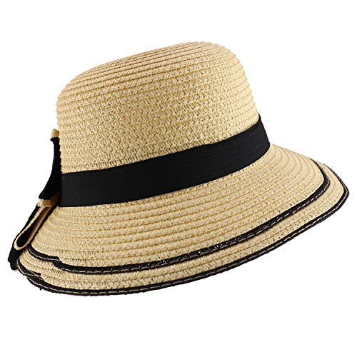 Trendy Apparel Shop Youth Girl's Bow Trim Paper Braid Cloche Sun Hat