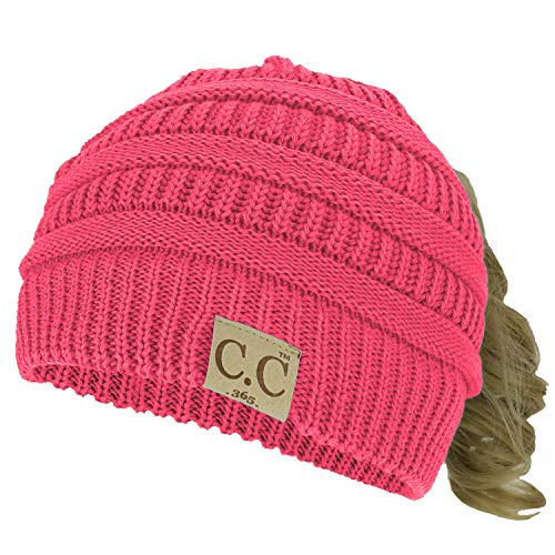 Trendy Apparel Shop Women's Lightweight Ribbed Knit 365 Stretchable Ponytail Beanie Cap