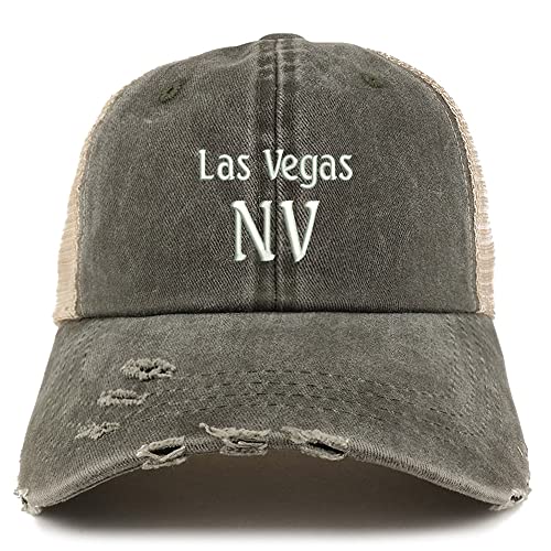 Trendy Apparel Shop Las Vegas NV Embroidered Frayed Bill Trucker Mesh Back Cap