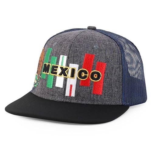Trendy Apparel Shop 6 Panel Structured 3D Mexico Embroidered Flatbill Snapback Turcker Cap