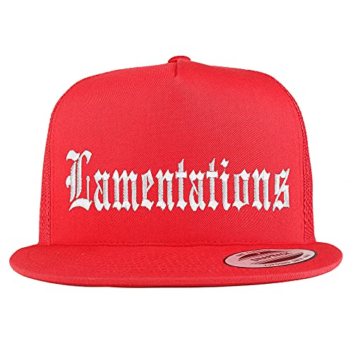 Trendy Apparel Shop Lamentations Old English 5 Panel Flatbill Trucker Cap
