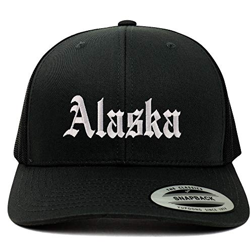 Trendy Apparel Shop Alaska State Old English 6 Panel Trucker Mesh Cap
