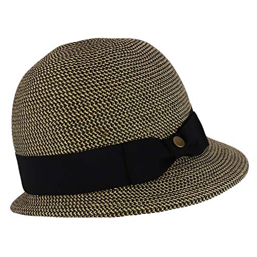 Trendy Apparel Shop UPF 50+ Grosgrain Band Slanted Brim Paper Braid Cloche Hat