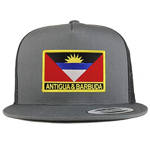 Trendy Apparel Shop Flexfit XXL Antigua and Barbuda Flag 5 Panel Flatbill Trucker Mesh Cap