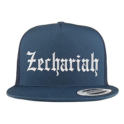Trendy Apparel Shop Zechariah Old English 5 Panel Flatbill Trucker Cap