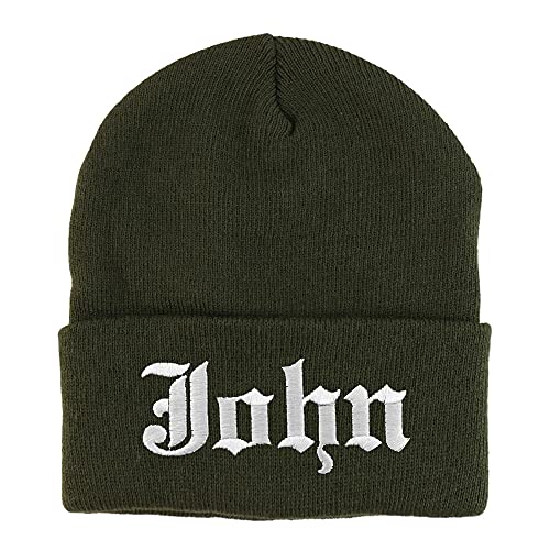 Trendy Apparel Shop John Old English Embroidered Long Cuff Beanie