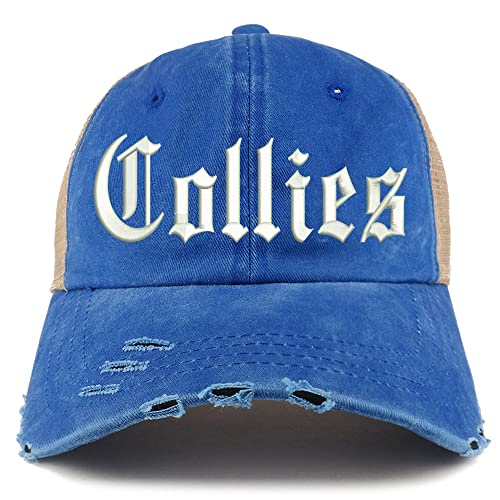 Trendy Apparel Shop Old English Collies Frayed Bill Trucker Mesh Back Cap