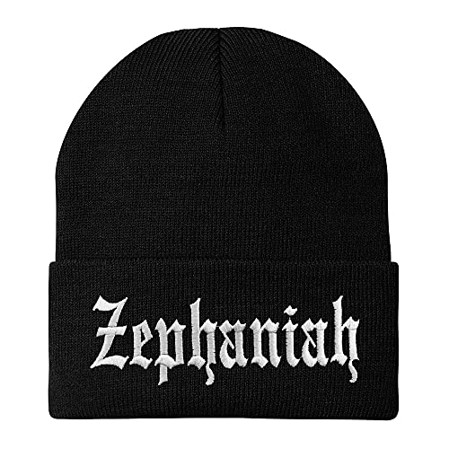 Trendy Apparel Shop Zephaniah Old English Embroidered Long Cuff Beanie