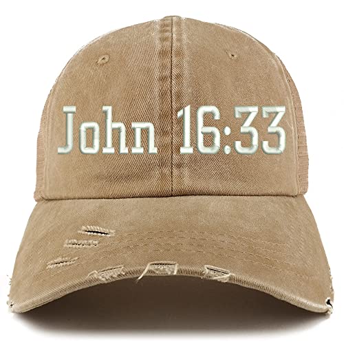 Trendy Apparel Shop John 16:33 Frayed Bill Trucker Mesh Back Cap