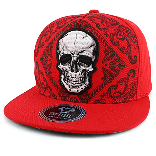 Trendy Apparel Shop Decorative Skull Embroidered Flatbill Snapback Baseball Cap