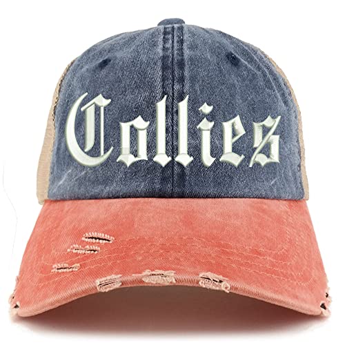Trendy Apparel Shop Old English Collies Frayed Bill Trucker Mesh Back Cap