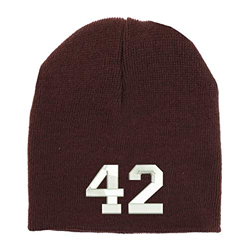 Trendy Apparel Shop Number 42 Collegiate Varsity Font Embroidered Made in USA Short Acrylic Knit Winter Beanie Hat