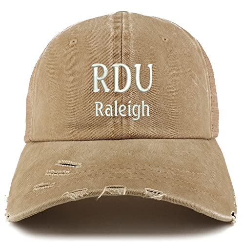 Trendy Apparel Shop RDU Raleigh Embroidered Frayed Bill Trucker Mesh Back Cap