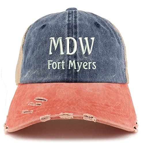 Trendy Apparel Shop MDW Fort Myers Embroidered Frayed Bill Trucker Mesh Back Cap