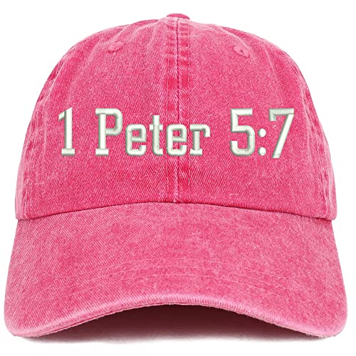 Trendy Apparel Shop 1 Peter 5:7 Washed Pigment Dyed Baseball Cap