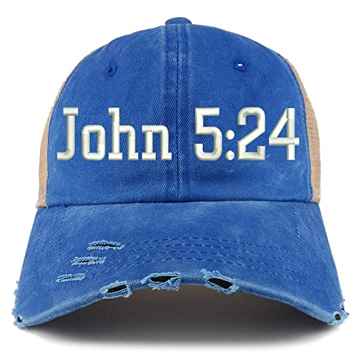 Trendy Apparel Shop John 5:24 Frayed Bill Trucker Mesh Back Cap