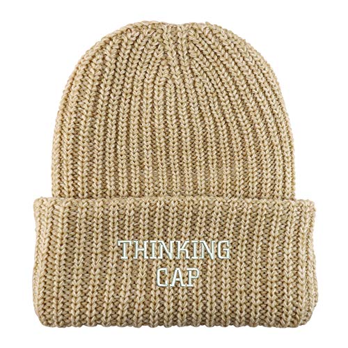 Trendy Apparel Shop Thinking Cap Embroidered Long Cuffed Thick Ribbed Beanie