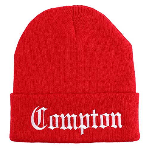 Trendy Apparel Shop Compton Old English Font Embroidered Long Cuff Beanie