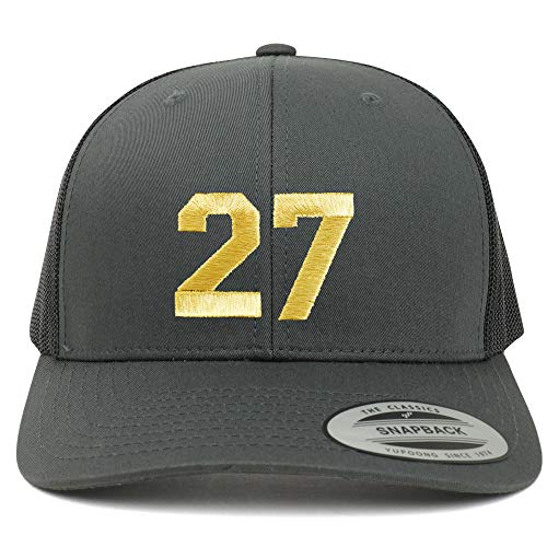 Trendy Apparel Shop Number 27 Gold Thread Embroidered Retro Trucker Mesh Cap