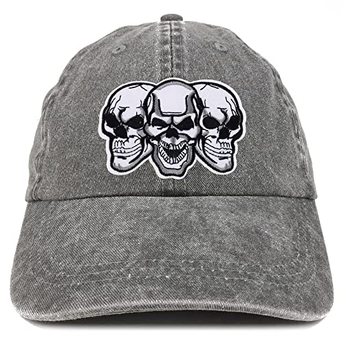 Trendy Apparel Shop Three Skulls Patch Pigment Dyed Washed Baseball Cap