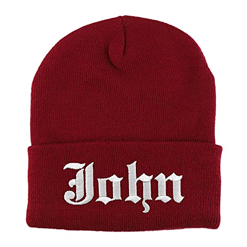 Trendy Apparel Shop John Old English Embroidered Long Cuff Beanie