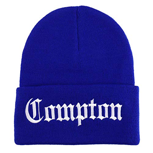 Trendy Apparel Shop Compton Old English Font Embroidered Long Cuff Beanie