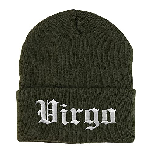 Trendy Apparel Shop Virgo Old English Embroidered Long Cuff Beanie