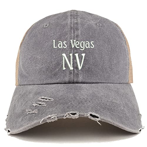Trendy Apparel Shop Las Vegas NV Embroidered Frayed Bill Trucker Mesh Back Cap