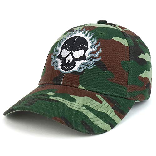 Trendy Apparel Shop Flaming Skull on Fire Embroidered Structured Baseball Cap