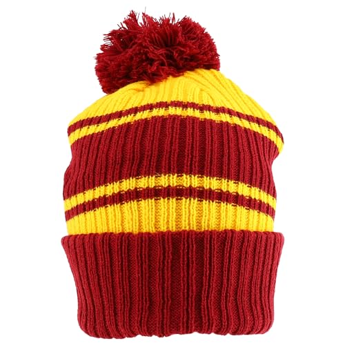 Trendy Apparel Shop Stripe Pattern Ribbed Knit Cuff Long Beanie with Pom Pom