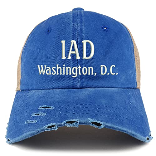 Trendy Apparel Shop IAD Washington DC Embroidered Frayed Bill Trucker Mesh Back Cap