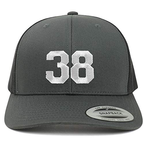 Trendy Apparel Shop Number 38 White Thread Embroidered Retro Trucker Mesh Cap