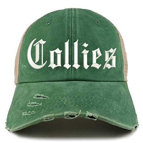 Trendy Apparel Shop Old English Collies Frayed Bill Trucker Mesh Back Cap