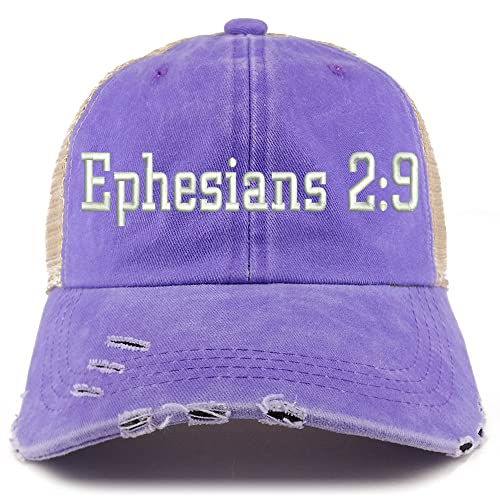 Trendy Apparel Shop Ephesians 2:9 Frayed Bill Trucker Mesh Back Cap