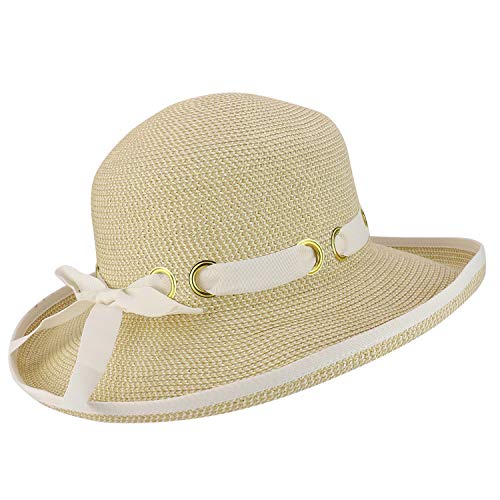Trendy Apparel Shop UPF 50+ Kettle Brim Paper Braid Tweed Ribbon Gromet Tie Hat
