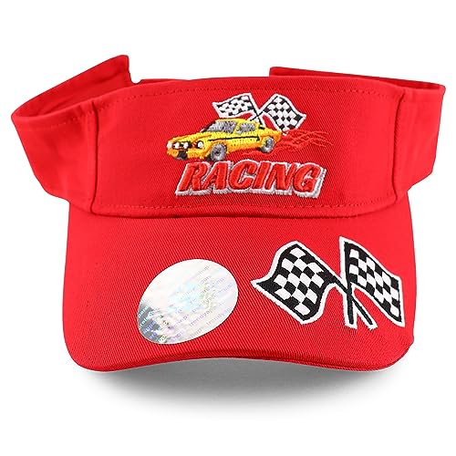 Trendy Apparel Shop Racing 3D Embroidered Flame Car Race Flag Visor Cap