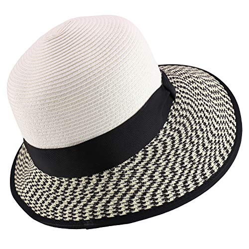 Trendy Apparel Shop UPF 50+ Women's Paper Braid Unbalanced Brim Sun Hat