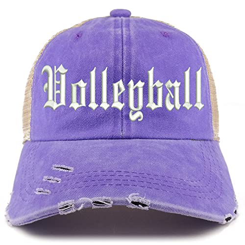 Trendy Apparel Shop Old English Volleyball Frayed Bill Trucker Mesh Back Cap