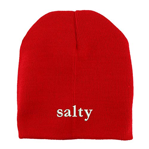 Trendy Apparel Shop Salty Embroidered Made in USA Short Acrylic Knit Winter Beanie Hat