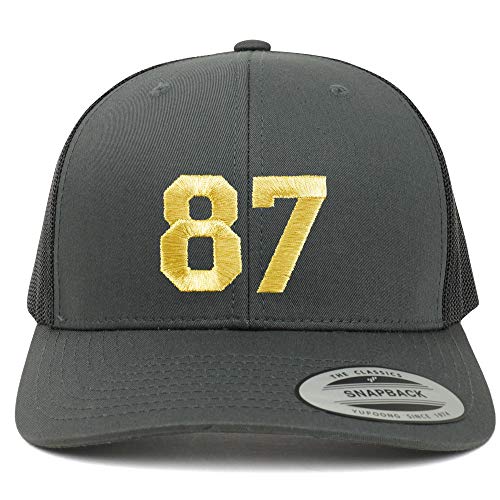 Trendy Apparel Shop Number 87 Gold Thread Embroidered Retro Trucker Mesh Cap