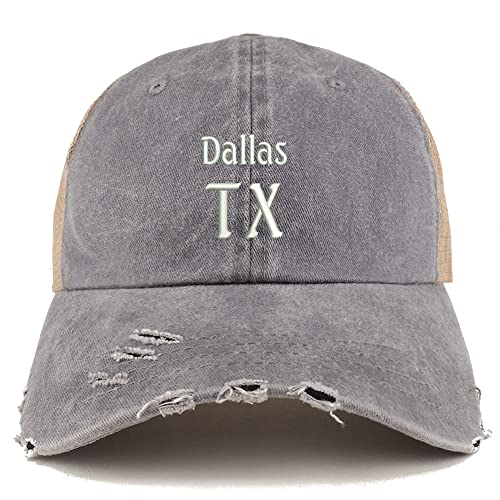 Trendy Apparel Shop Dallas TX Embroidered Frayed Bill Trucker Mesh Back Cap