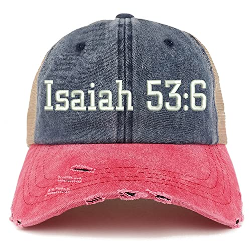 Trendy Apparel Shop Isaiah 53:6 Frayed Bill Trucker Mesh Back Cap