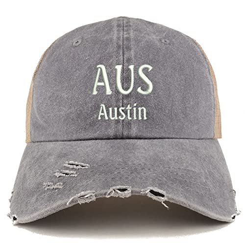Trendy Apparel Shop AUS Austin Embroidered Frayed Bill Trucker Mesh Back Cap