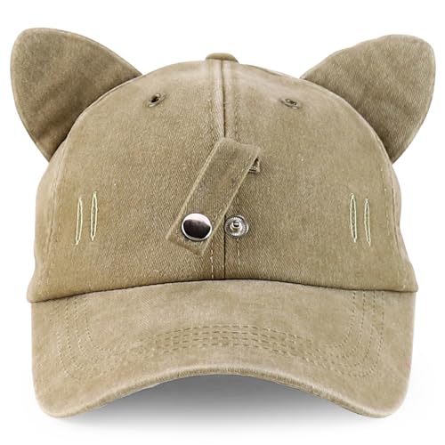 Trendy Apparel Shop Washed Cotton Cat Ear Baseball Cap with Sunglasses Holder