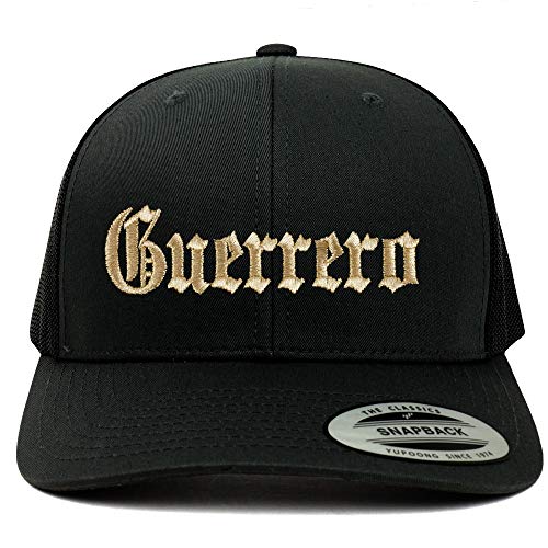Trendy Apparel Shop Old English Guerrero Gold Embroidered Retro Trucker Mesh Cap