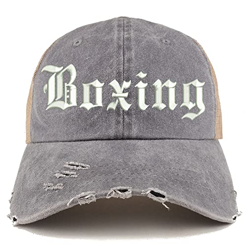 Trendy Apparel Shop Old English Boxing Frayed Bill Trucker Mesh Back Cap