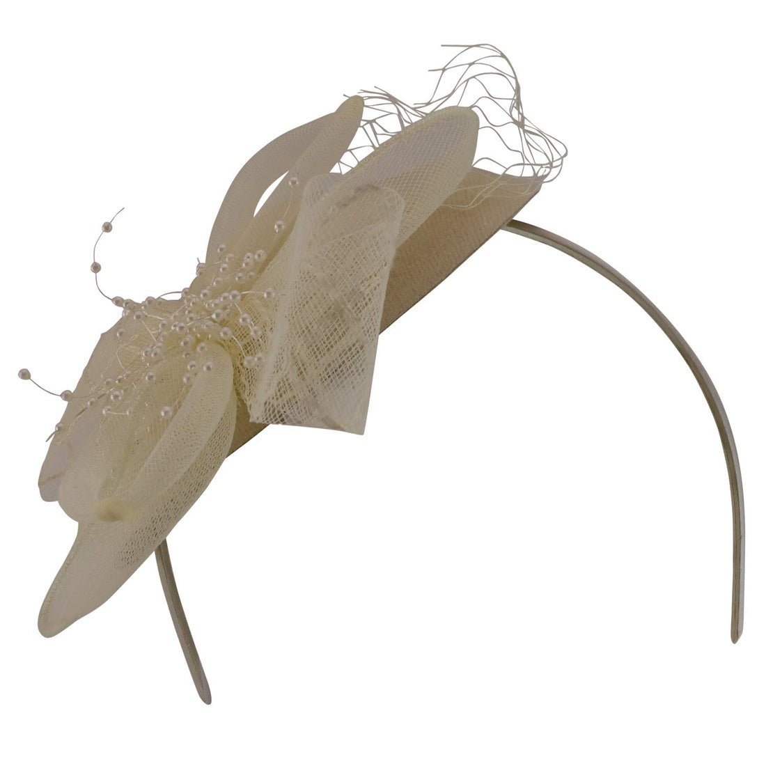 Trendy Apparel Shop Small Pearl Decorated Netting Felt Fascinators Headband