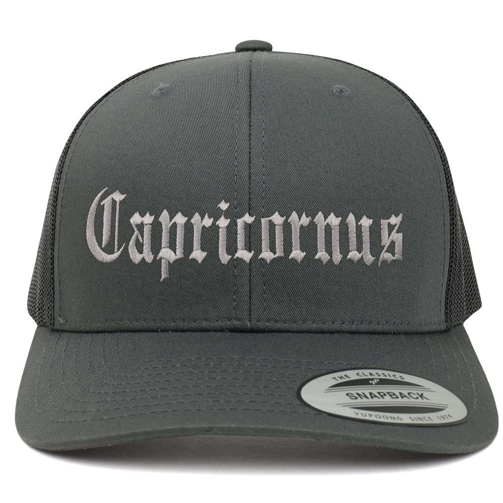 Trendy Apparel Shop Capricornus Old English 6 Panel Trucker Mesh Cap