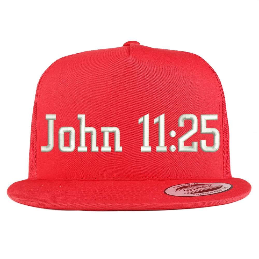 Trendy Apparel Shop John 11:25 5 Panel Flatbill Trucker Cap