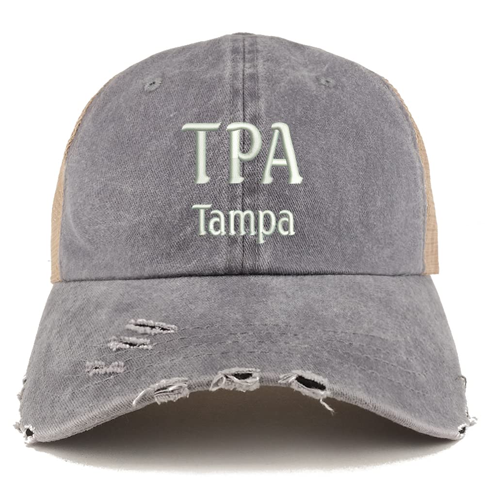 Trendy Apparel Shop TPA Tampa Embroidered Frayed Bill Trucker Mesh Back Cap